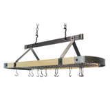 Signature 45" Oval Ceiling Pot Rack Hammered Steel w Maple & 18 Hooks