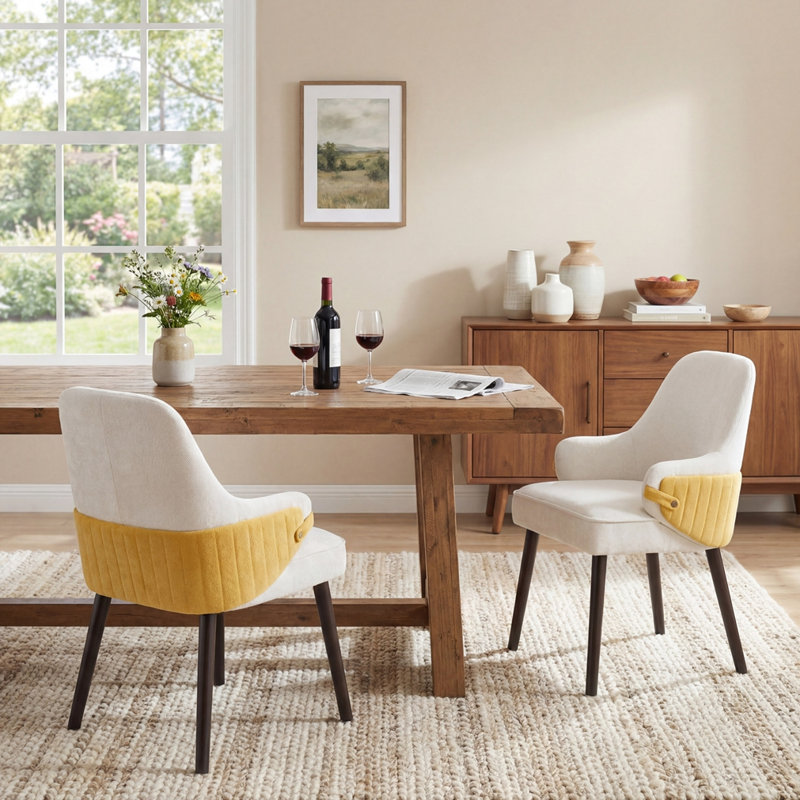 Ensemble de 2 chaises de salle à manger d'intérieur en tissu, Beige, jaune