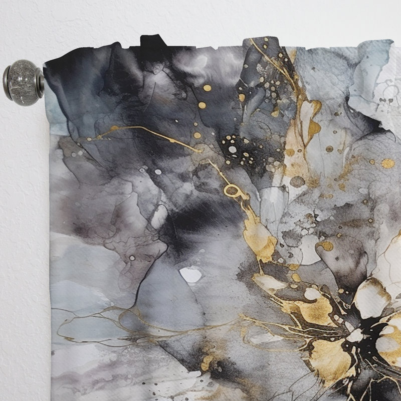 Grey Gold Delicate Abstract Brushstrokes II - Modern Velvet Curtain - Room Darkening - 1 panel, 52" W x 84" L