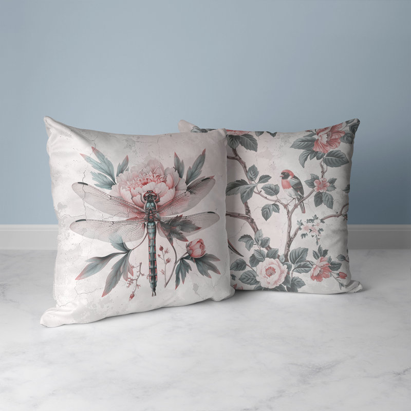 Coussin Dragonfly Symphony, H 18 po x l 18 po, Vert/rose
