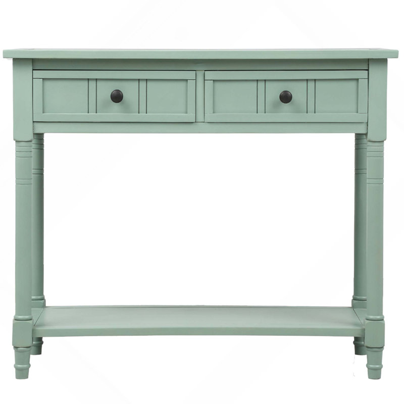 Console Traditional avec 2 tiroirs et tablette inférieure, Bleu rétro