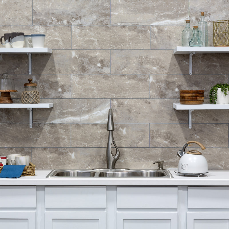 Palisade 22.8 in. x 7.31 in. Interlocking Vinyl Waterproof Wall/Backsplash Tiles, Smoky Sky