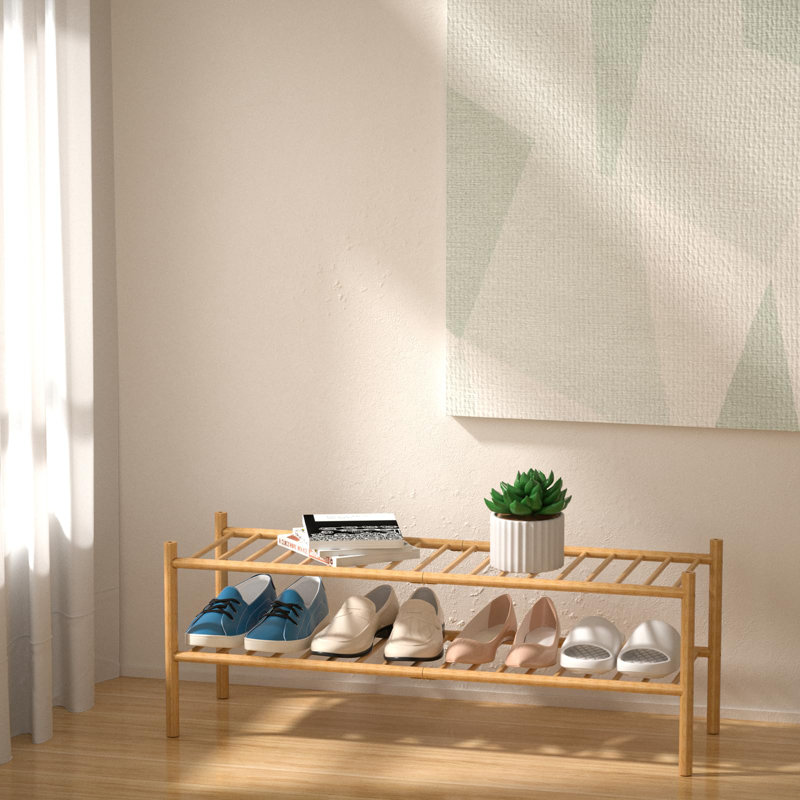 Modern Stackable Bamboo Shoe Rack 35"X11"X13" For Hallway - Durable, Easy Assembly, ‎Natural Bamboo