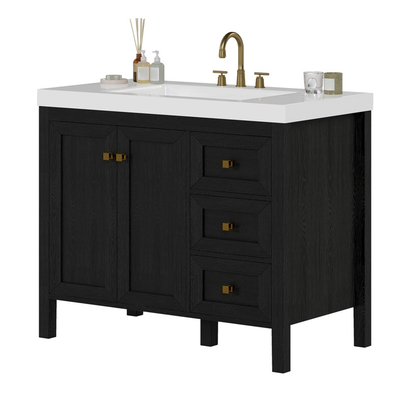Philpott Single Bathroom Vanity with Stone Top, Black, 42"