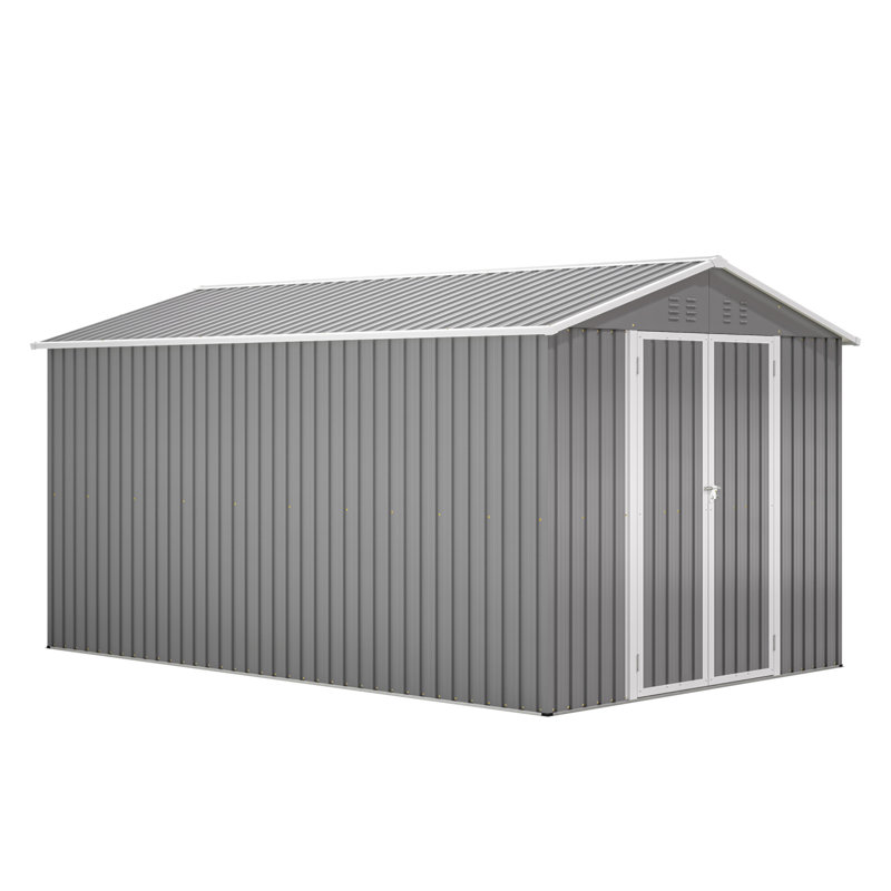 8 X 12 FT Outdoor Storage Shed, Large Metal Tool Storage With Aluminium Frame And Lockable Doors, Storage For Backyard Garden Patio Lawn, Grey