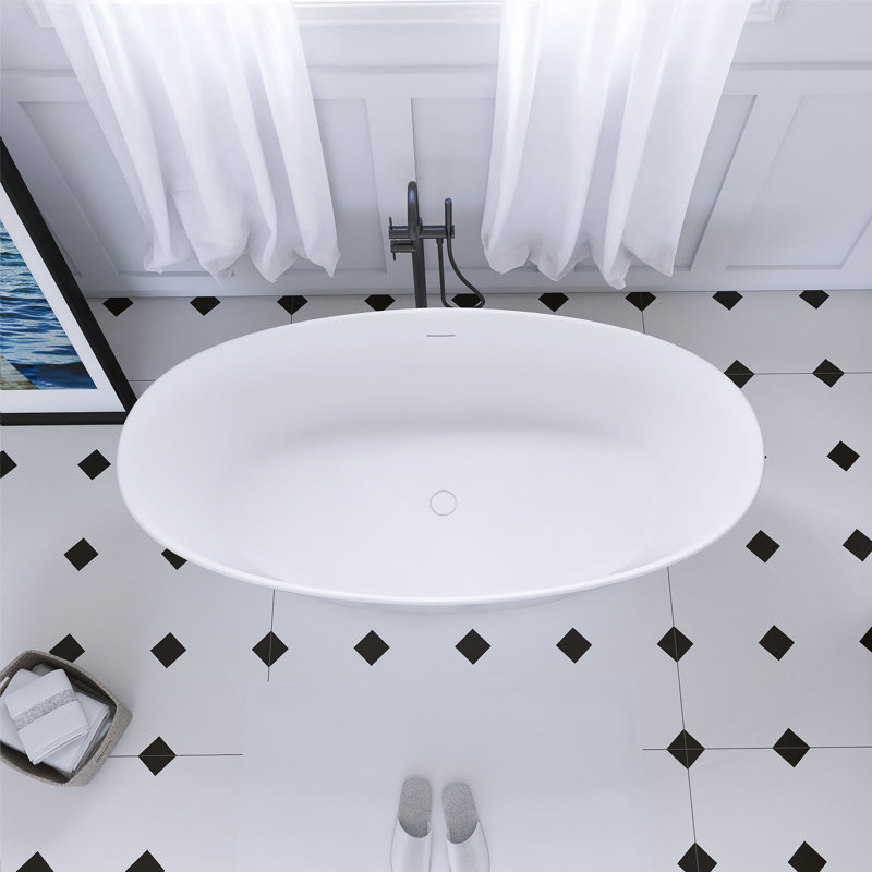 66.9 Inch Freestanding Solid Surface Soaking Bathtub