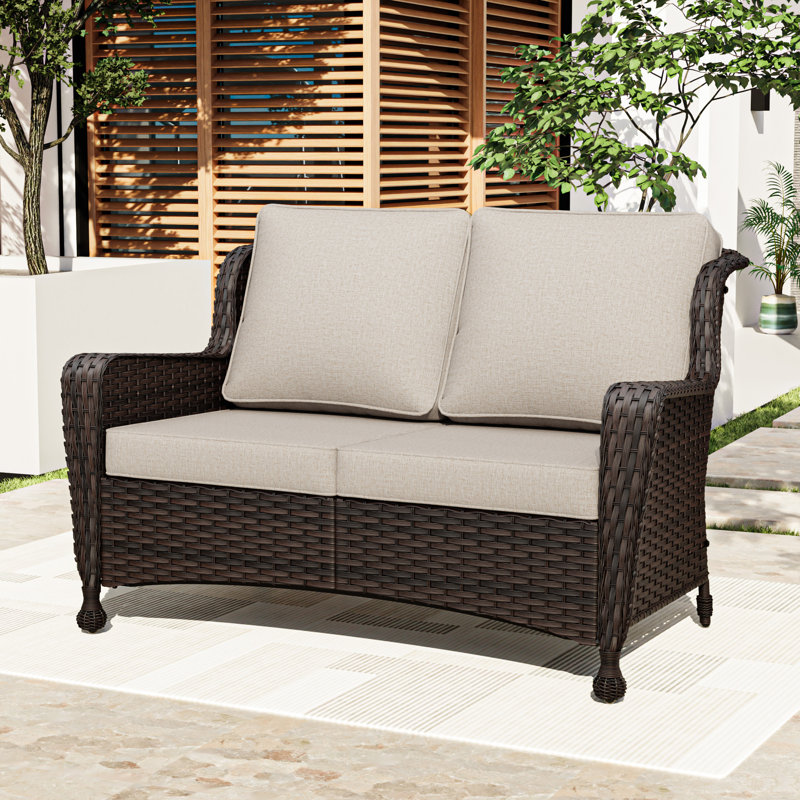 Wicker Outdoor Patio Loveseat, Beige