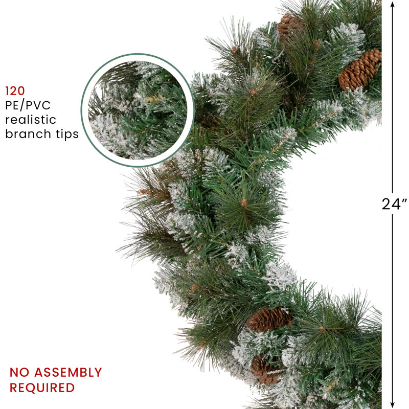 Frosted Winter Charm 24-Inch Unlit Pine Cone Christmas Wreath