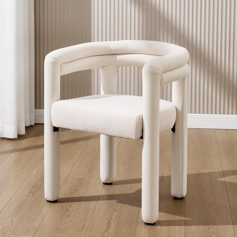 Barrel Dining Chair Set Of 1 With Armrests, Beige