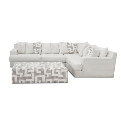 MOD #974 Sectional Sofa - Sensation Dove Upholstery, 2524 Foam with Dacron Wrap, 1.5" Black Wood Legs, 9 Accent Pillows