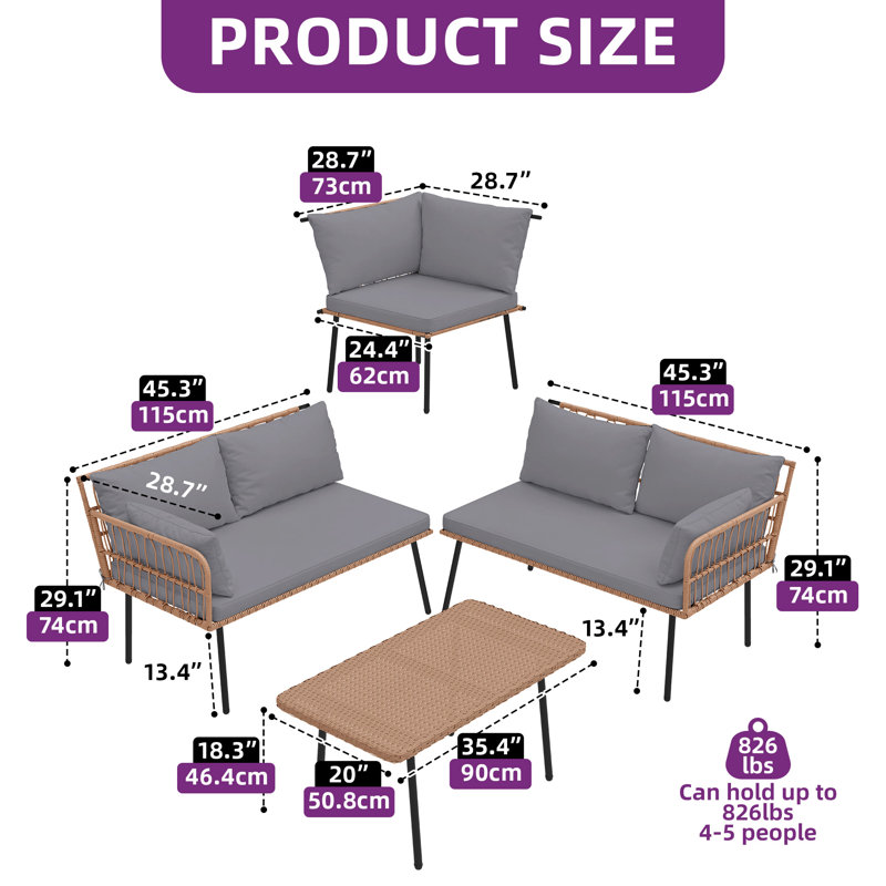Outdoor PE Rattan Corner Sofa Set – Weatherproof with Washable Cushions & Coffee Table