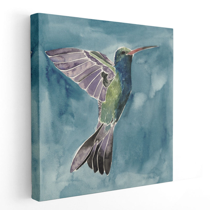 Aquarelle, colibri I - reproduction d'art sur toile, H 12 po x l 12 po