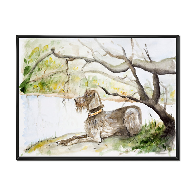 German Wirehaired Pointer - Peinture sur toile, H 16 po x l 32 po, Toile à cadre flottant noir