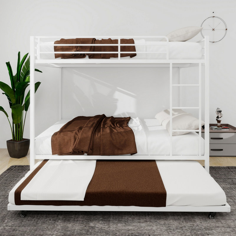 Lit superposé en fer avec rails pour chambre à coucher, chambre d'amis, Double, Blanc