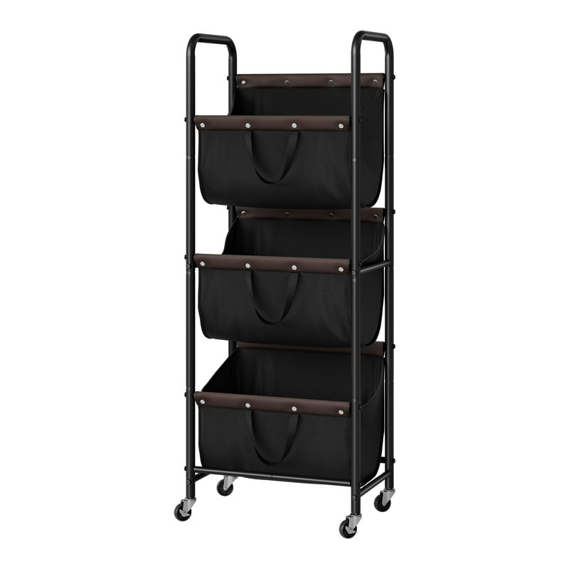 3 Tier Laundry Basket with Wheels, Laundry Room Organization and Storage, 3 Section Rolling Laundry Cart,(Black/120L), Black