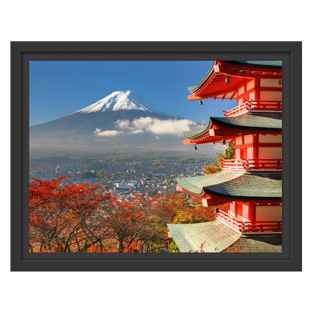 Gerahmtes Wandbild Tempel am Fudschijama Japan