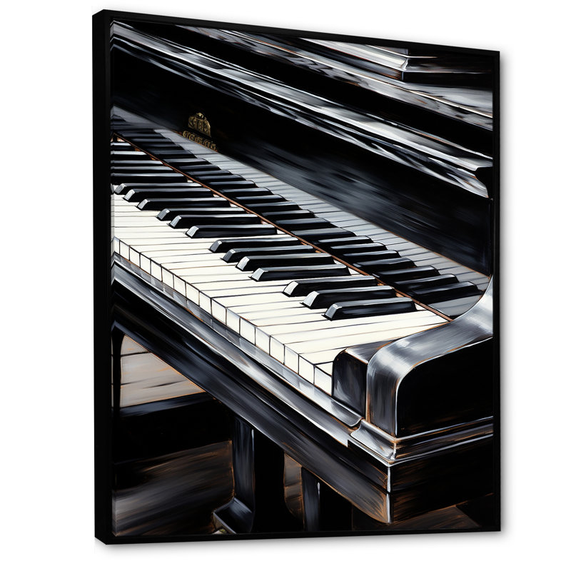 «Black and White Piano Keys To Serenity III», reproduction sur toile, Cadre flottant noir, 20" H x 12" W