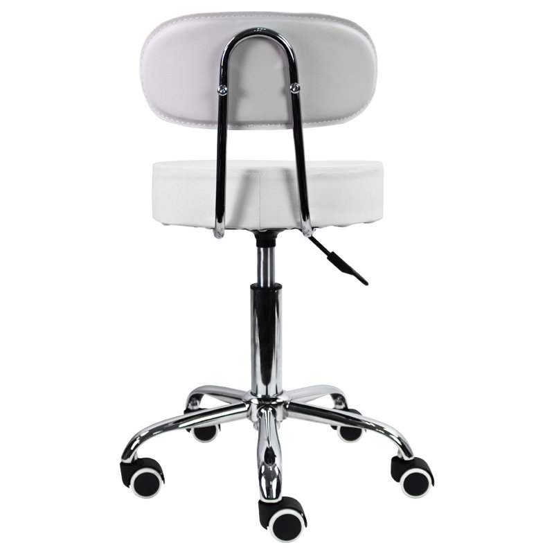 Backed Adjustable Height Ergonomic Lab Stool with Wheels, White
