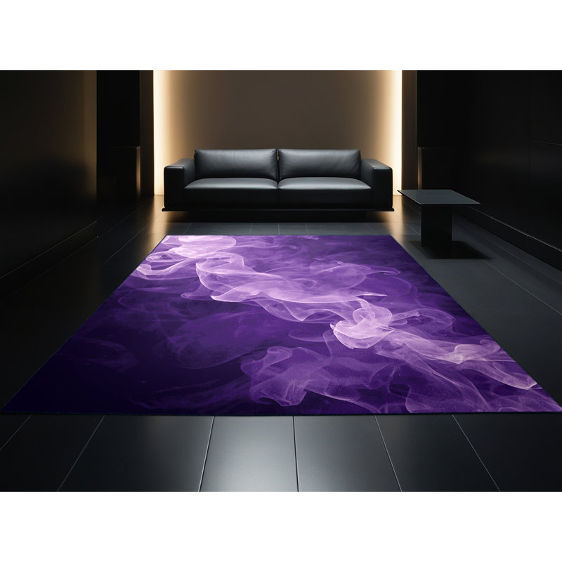 Soft Plush Finnell Halloween Modern & Contemporary Abstract Area Rug in Purple – Navy Binding, 6x9