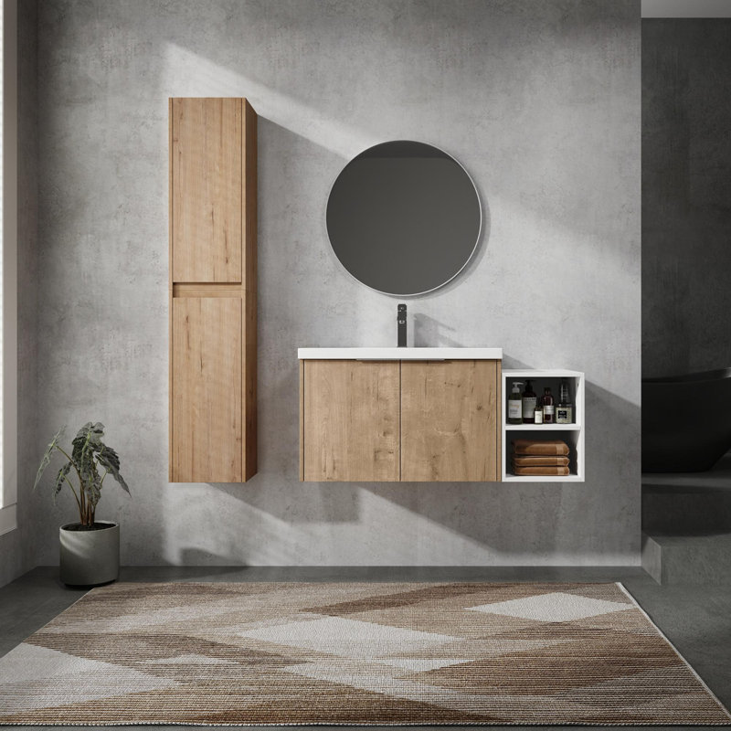 Meuble-lavabo mural 42 po avec lavabo et armoire latérale 42 po