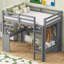 Lit mezzanine avec bureau en L, garde-robe et tablettes de rangement-228288118-228288119