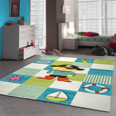 Haslett Pirate Machine Woven Blue/Cream Rug