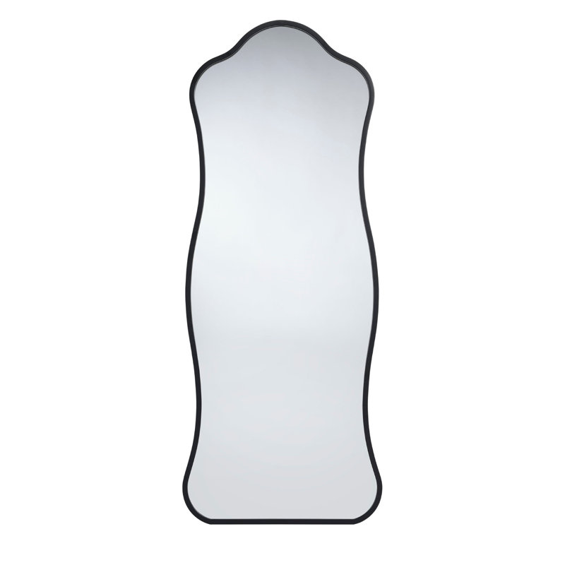 Miroir de plancher Ari, 58 po, cadre ondulé en métal, fer forgé à la main, Noir