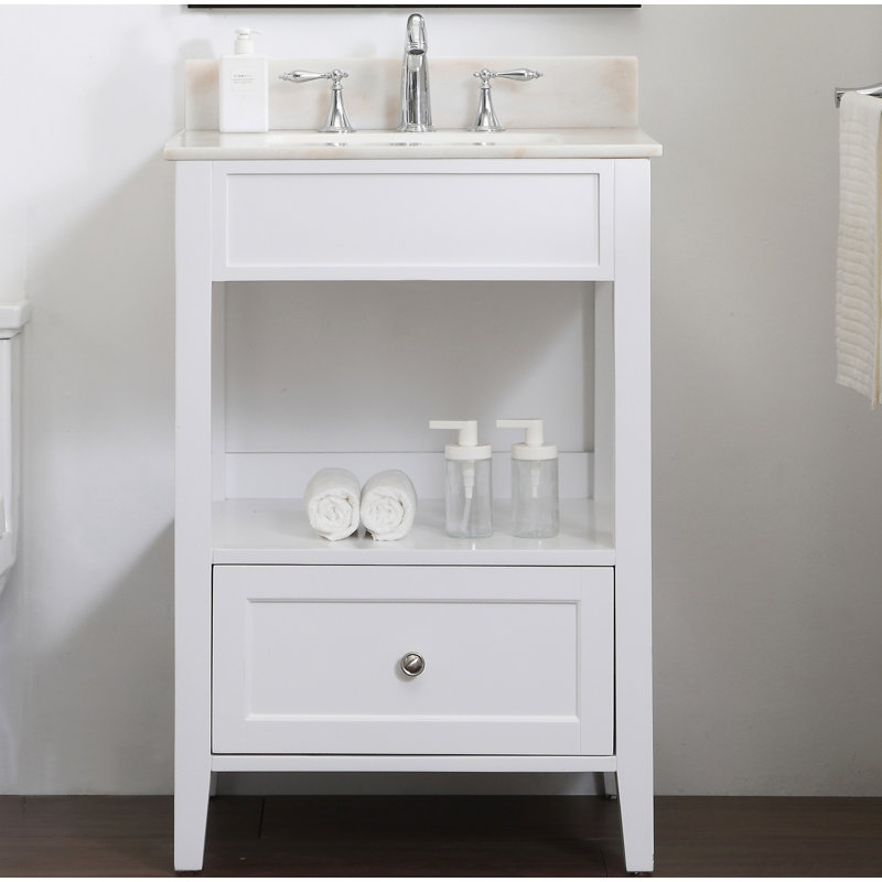 Bruford 24'' Single Bathroom Vanity with Marble Top, White