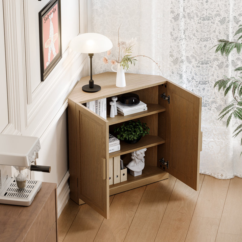 Corner Storage Cabinet, Stackable Corner Shelf for Living Room, Bedroom, Kitchen, Solid Wood Veneer (31" / 36" Options), 1
