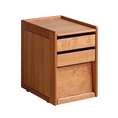 Solid Oak End Table with Wheels