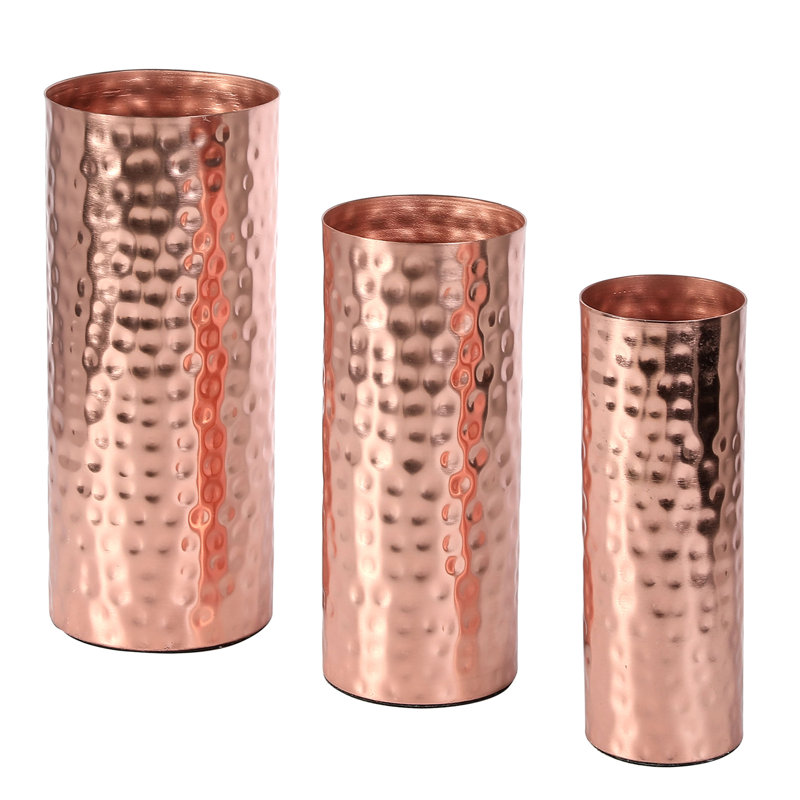 3 Pieces Metal Table Vase Set, Pink