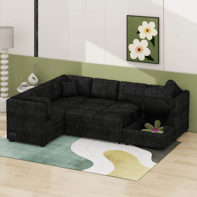 Pull Out Couch Bed With USB Charging Port And Two Power Sockets, Storage Chaise And Three Pillows