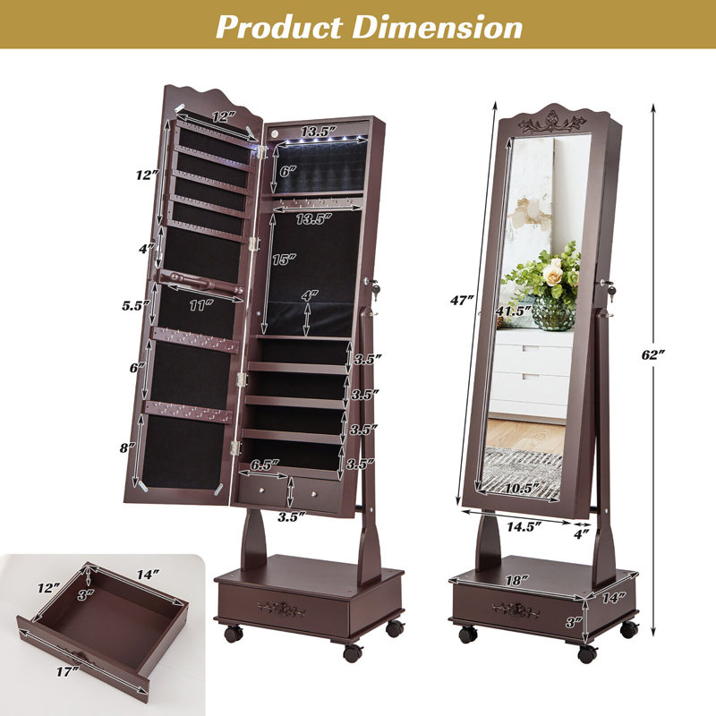 Armoire à bijoux avec miroir Bettyann, Brun