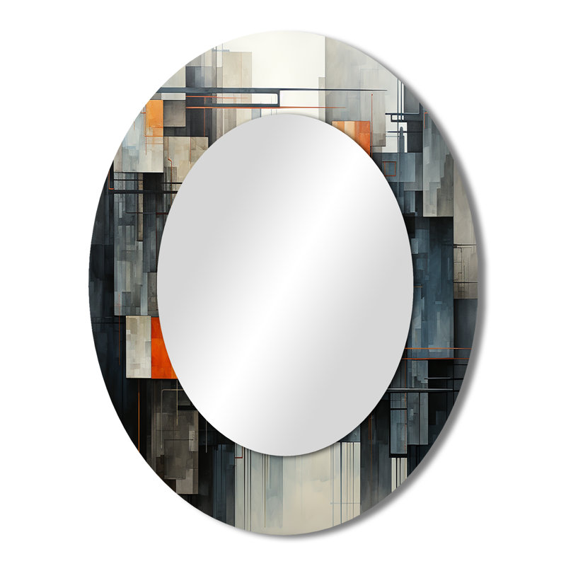 Hardedge Art Urban Geometry I - Gray Oval Wall Mirror Decor, 43" x 33"