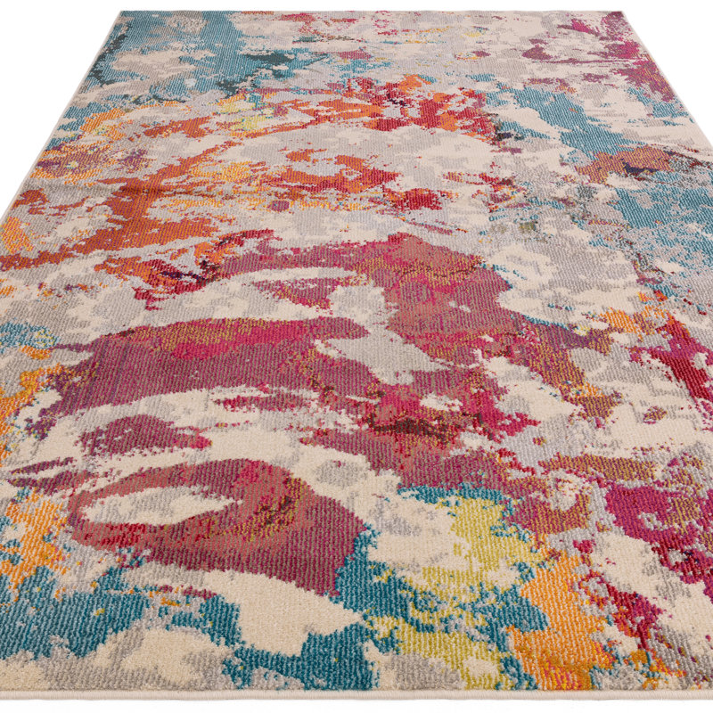 Enosburgh Splash Red/Blue/Grey Area Rug, Rectangle 80 x 150cm
