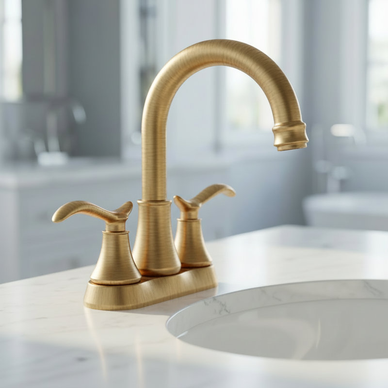 2-Handle 4" Centerset Bathroom Sink Faucet with High-Arc Spout, Pop-Up Drain, and Supply Lines, Brushed Gold