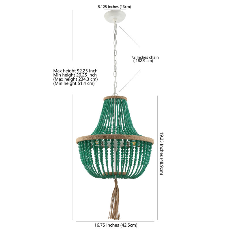 Llandel 3 - Light Dimmable Empire Chandelier, Emerald