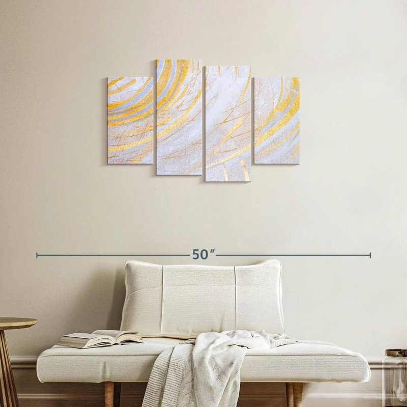 Avery blanc et or abstrait, H 22 po x l 36 po