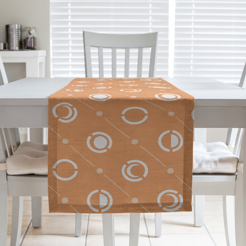Classic Moon Phases Table Runner, 16" x 72", Dark Orange/White