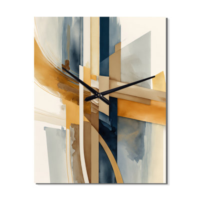 Horloge murale moderne sur fond abstrait bleu et or I