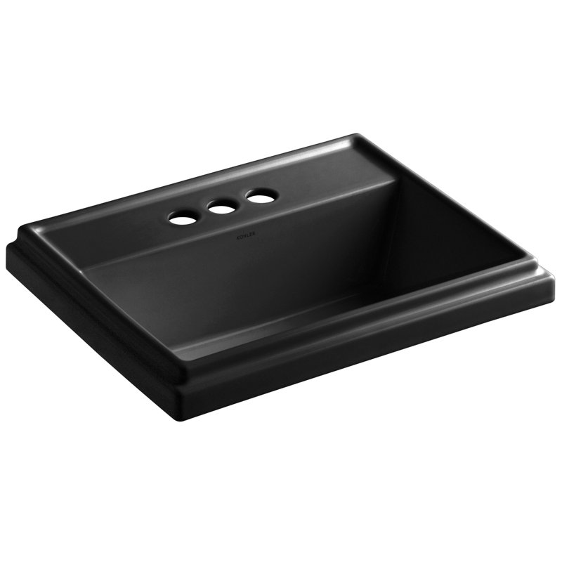 Tresham Ceramic Rectangular Drop-In Bathroom Sink with Overflow, Black , 4'' Centerset
