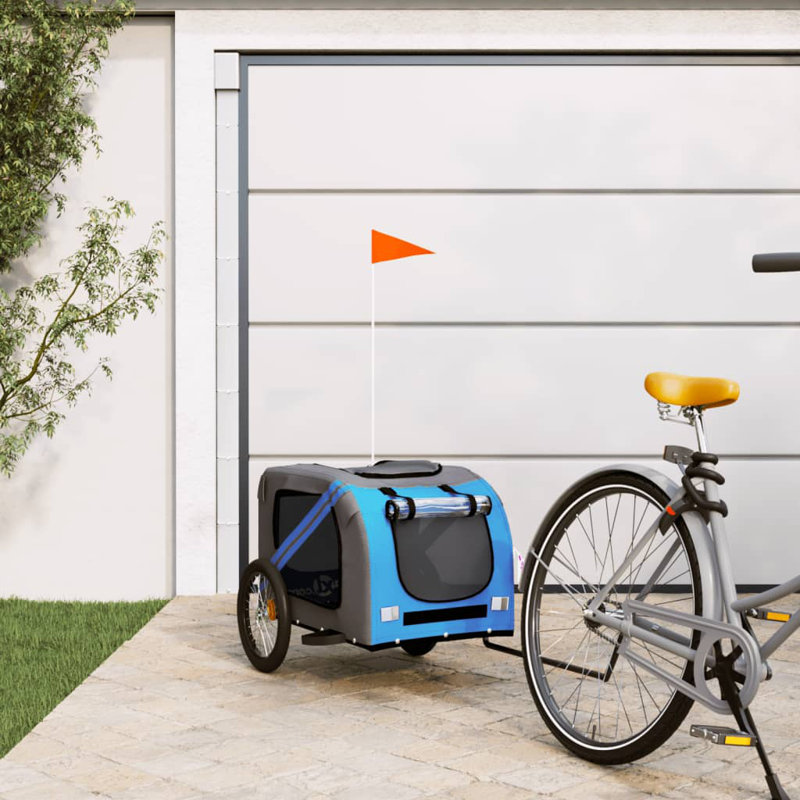 Pet Bike Trailer Oxford Fabric and Iron, 73.5cm H x 133.5cm W x 69cm D, Blue/Grey