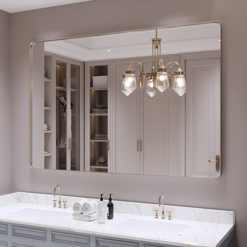 Miroir de salle de bain mural et d'angle Lesamuel, 32 po x 48 po, Nickel brossé