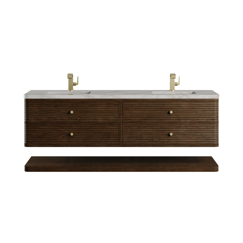 Meuble-lavabo double l 72 po Allamari, Argent victorien Silestone, Sable Oak, Monotrou