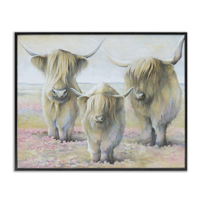 Trio de bovins doux par estampe numérique par White Ladder, H 11 po x l 14 po, Giclée encadrée noir minuit