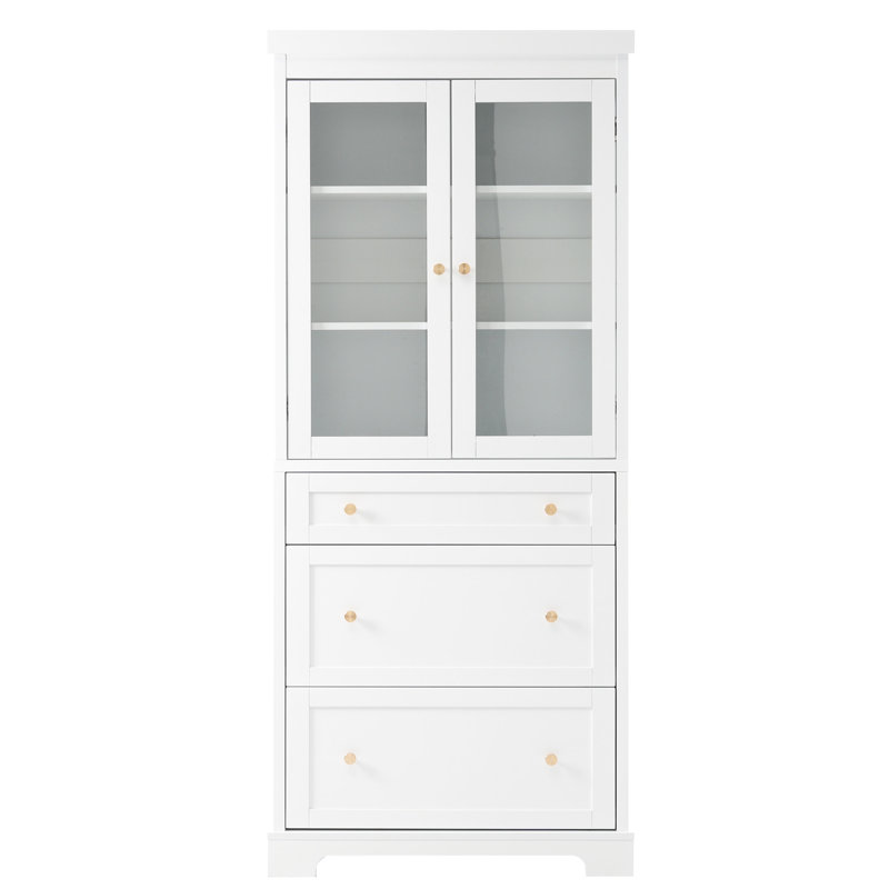 70.1" Freestanding Storage Cabinet With 3 Drawers, 2 Adjustable Shelves, Waterproof Finish And - Tip For Family Home High Bathroom Paint Clear Glass Doors