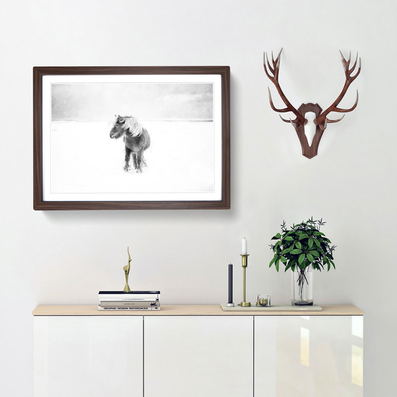 Wild Horse in Iceland - Picture Frame Painting Print, Walnut Framed, 24cm H x 33cm W x 2cm D