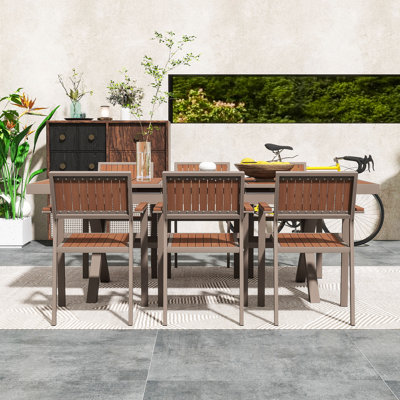 7Pcs Outdoor Dining Set with Extendable Table and 6 Chairs