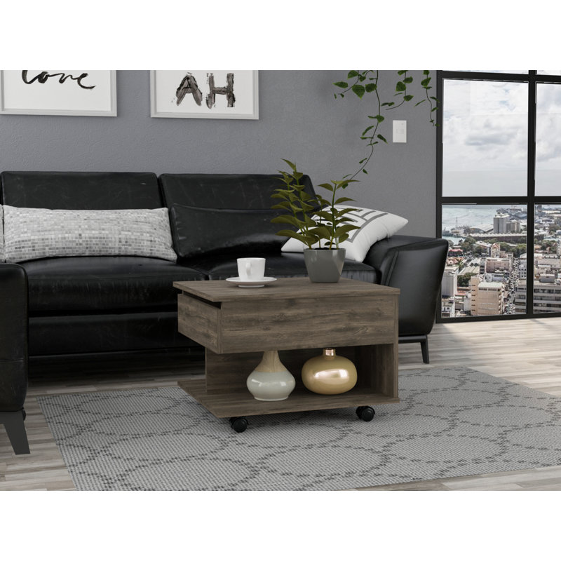 Imamuddin Lift Top Coffee Table, Casters, One Shelf, Brown/Dark Brown, 19.6" H x 19.6" L x 21.6" W