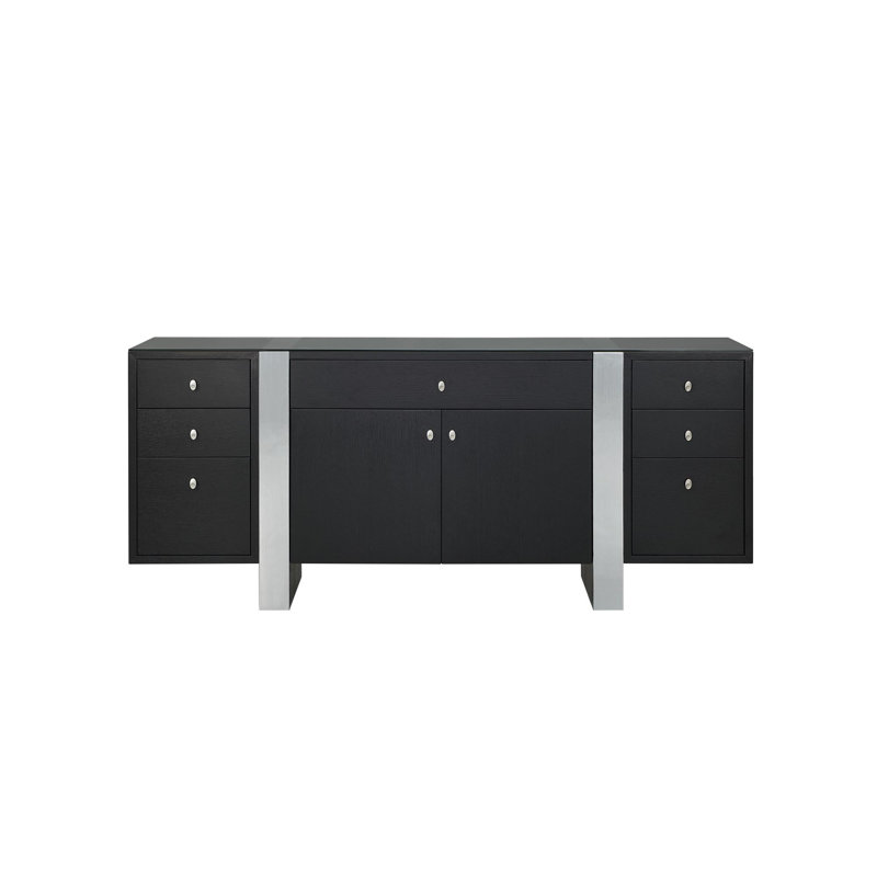 Nero 79" Black Veneer Executive Office Credenza, Black